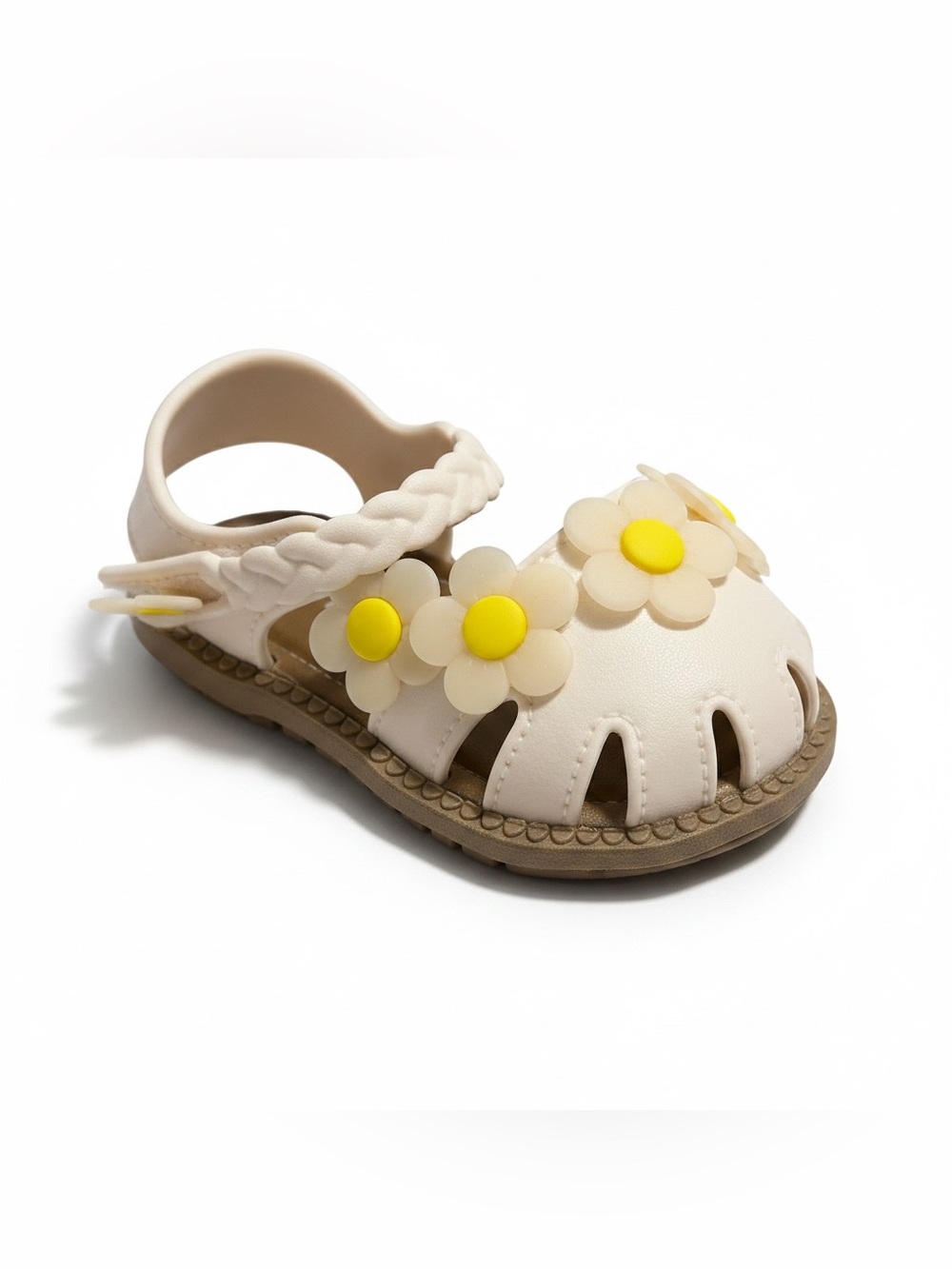 Kids Daisy Flower Sandals - Cream with Yellow Accents